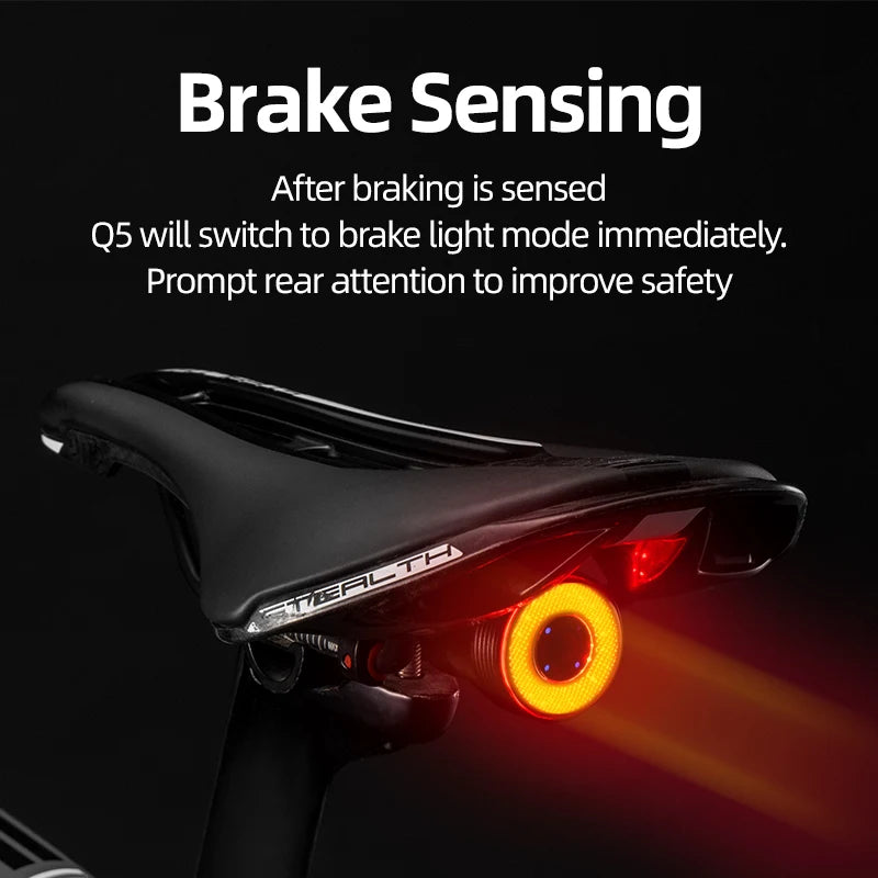 ROCKBROS Smart Auto Brake Sensing Taillight - IPX6 Waterproof LED Bike Rear Light, 400mAh Battery