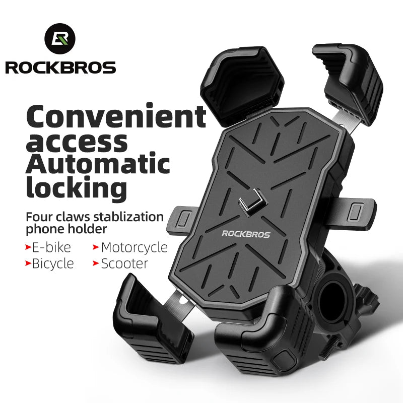 ROCKBROS 360° Adjustable Bike Phone Holder – Shockproof Universal Mobile Stand for 4.5-7.2" Phones