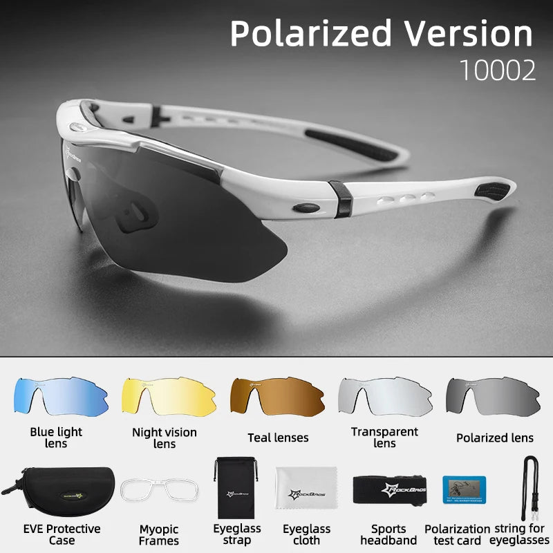 ROCKBROS Polarized Cycling Glasses - 5 Interchangeable Lenses UV400 Sports Sunglasses for MTB