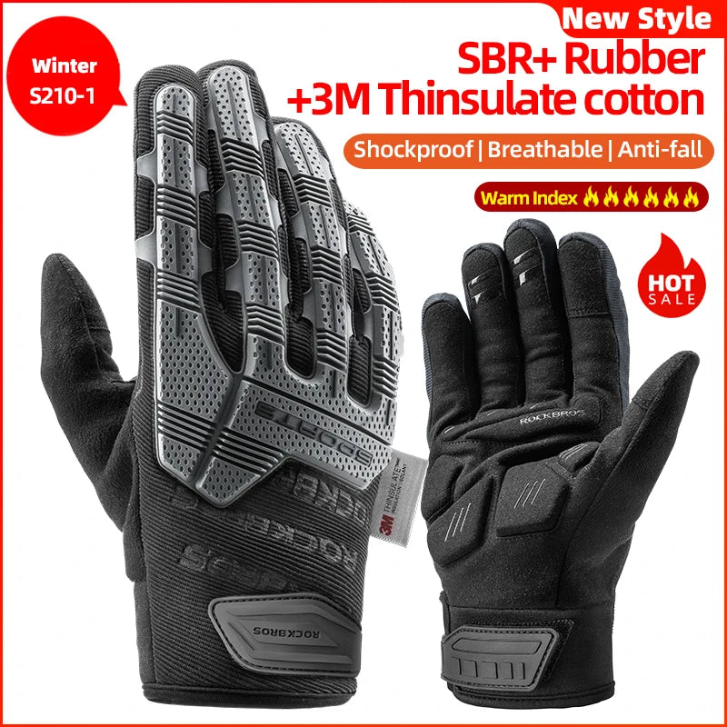 ROCKBROS Shockproof Full-Finger Cycling Gloves with SBR Gel Padding, Touchscreen Winter Sport Gloves