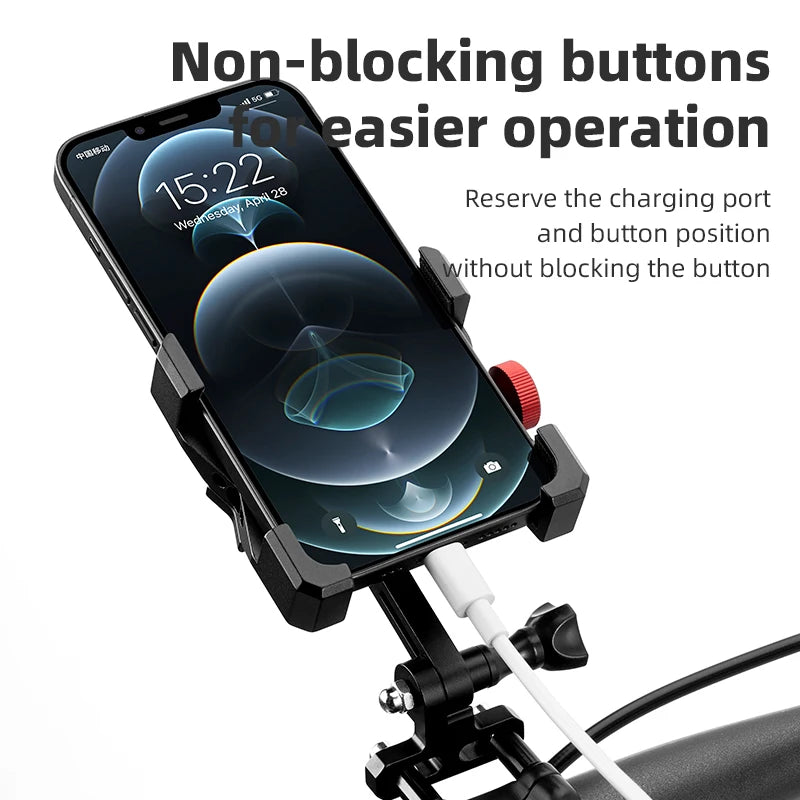 ROCKBROS Bike Phone Holder – Aluminum Alloy Bracket with Anti-Slip Cushioning for 4.7-7.09" Phones