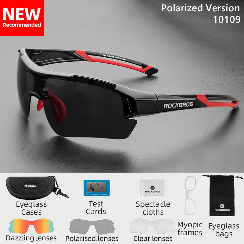 ROCKBROS Polarized Cycling Glasses - 5 Interchangeable Lenses UV400 Sports Sunglasses for MTB