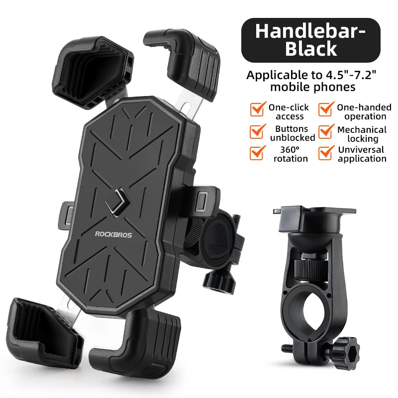 ROCKBROS 360° Adjustable Bike Phone Holder – Shockproof Universal Mobile Stand for 4.5-7.2" Phones