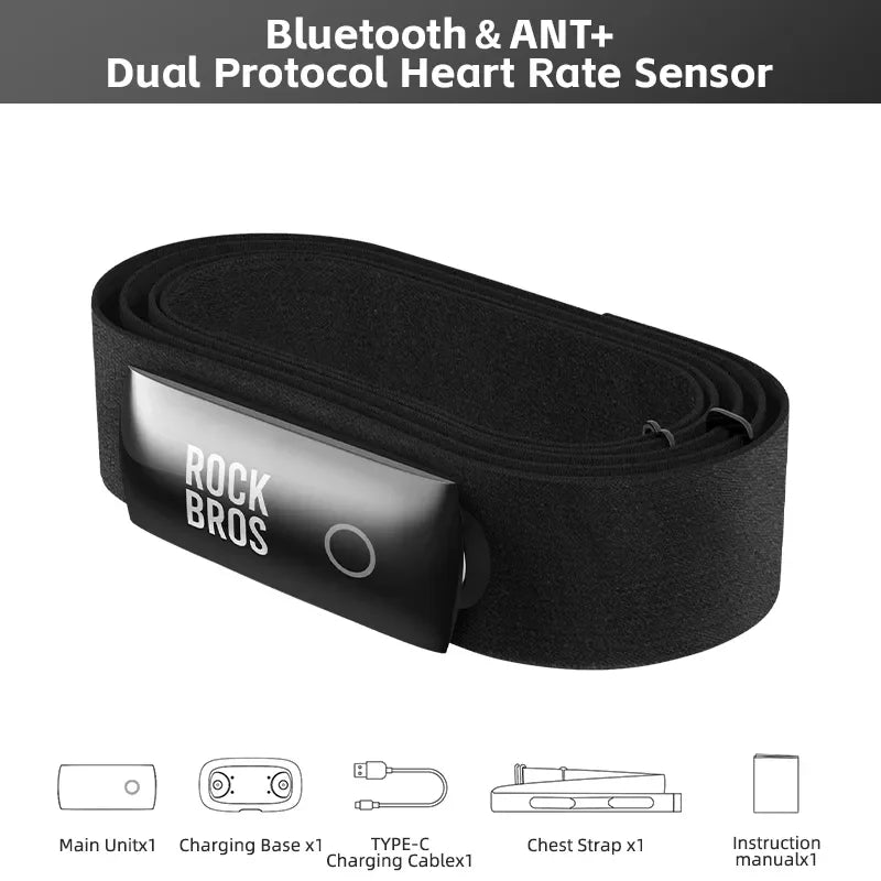 ROCKBROS H828 Heart Rate Sensor – Bluetooth & ANT+ HR Monitor with Waterproof Chest Strap, Bike Belt