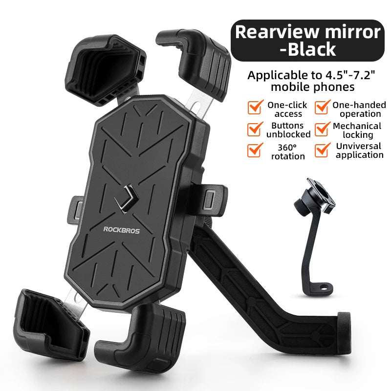 ROCKBROS 360° Adjustable Bike Phone Holder – Shockproof Universal Mobile Stand for 4.5-7.2" Phones