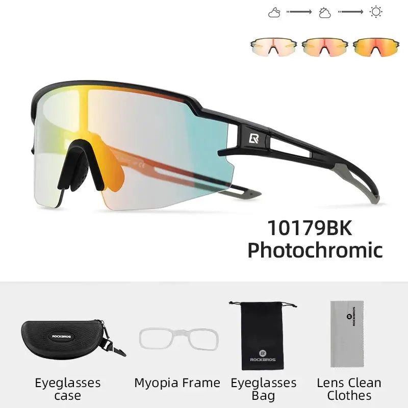 ROCKBROS Photochromic Cycling Glasses - Polarised, Built-in Myopia Frame, Sports Sunglasses, Unisex