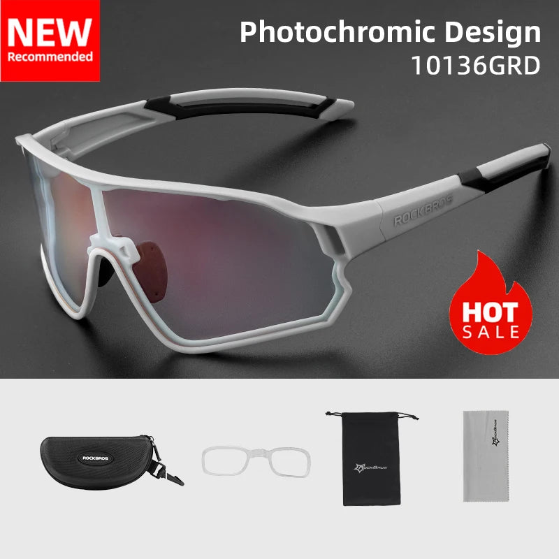 ROCKBROS Photochromic Cycling Glasses - UV400 Lightweight Sports Sunglasses for Outdoor MTB Racing