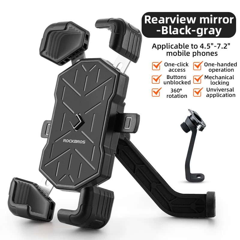 ROCKBROS 360° Adjustable Bike Phone Holder – Shockproof Universal Mobile Stand for 4.5-7.2" Phones