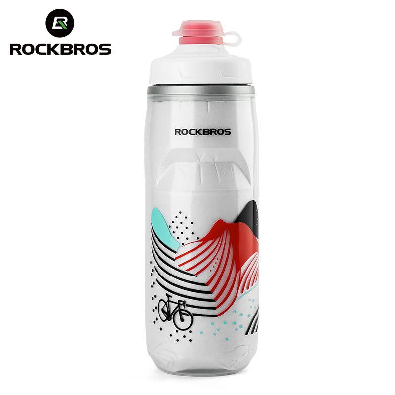 ROCKBROS 620ml Insulated Cycling Water Bottle - Portable Thermal Silicone Bottle for Fitness