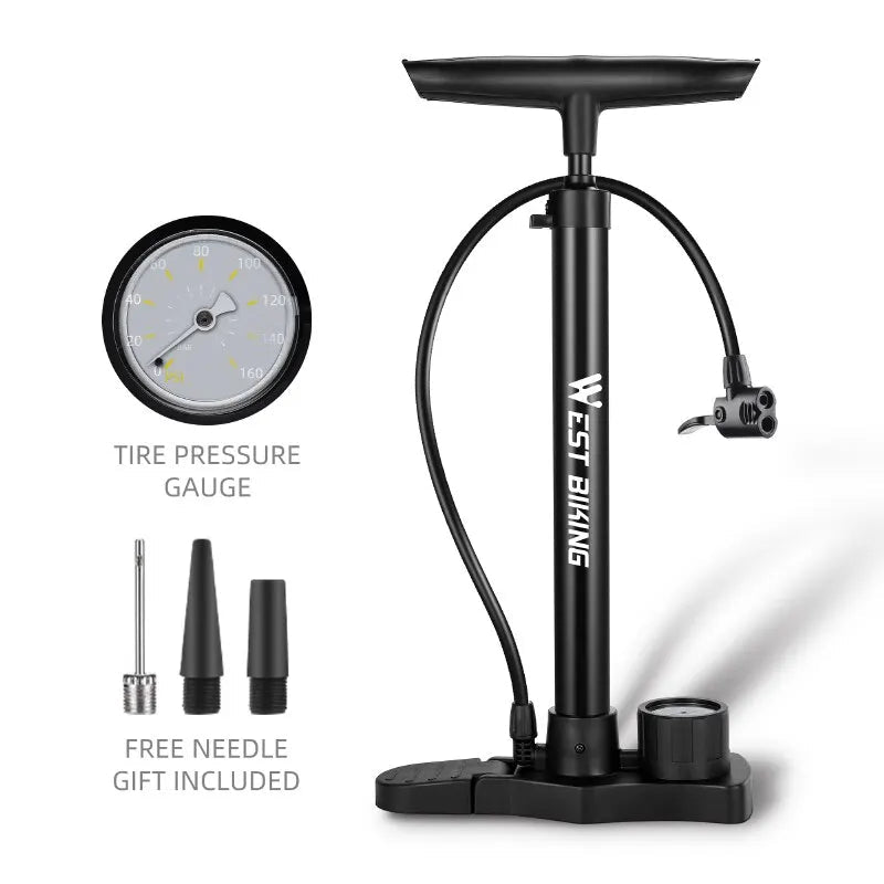 WEST BIKING 160PSI Portable Bicycle Pump - Stainless Steel, Schrader & Presta Valve Compatible