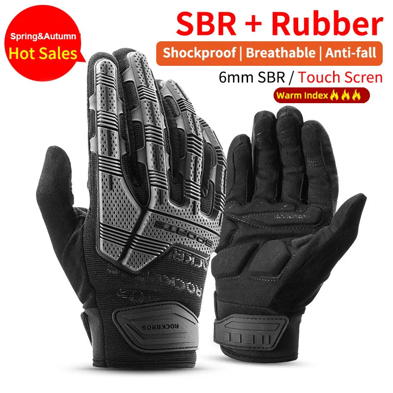 ROCKBROS Shockproof Full-Finger Cycling Gloves with SBR Gel Padding, Touchscreen Winter Sport Gloves