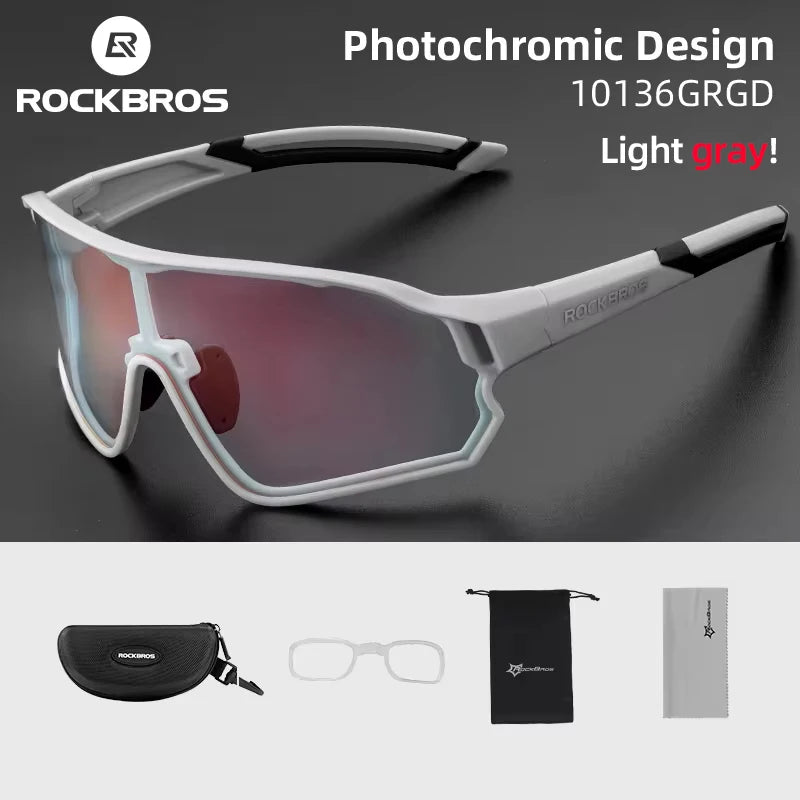 ROCKBROS Photochromic Cycling Glasses - UV400 Lightweight Sports Sunglasses for Outdoor MTB Racing