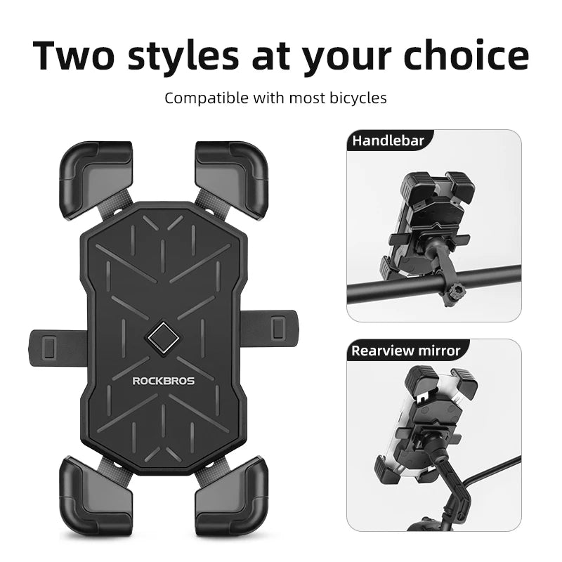 ROCKBROS 360° Adjustable Bike Phone Holder – Shockproof Universal Mobile Stand for 4.5-7.2" Phones