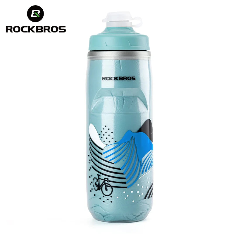 ROCKBROS 620ml Insulated Cycling Water Bottle - Portable Thermal Silicone Bottle for Fitness