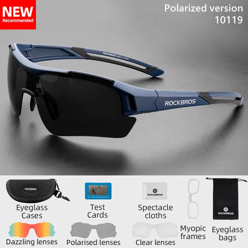 ROCKBROS Polarized Cycling Glasses - 5 Interchangeable Lenses UV400 Sports Sunglasses for MTB