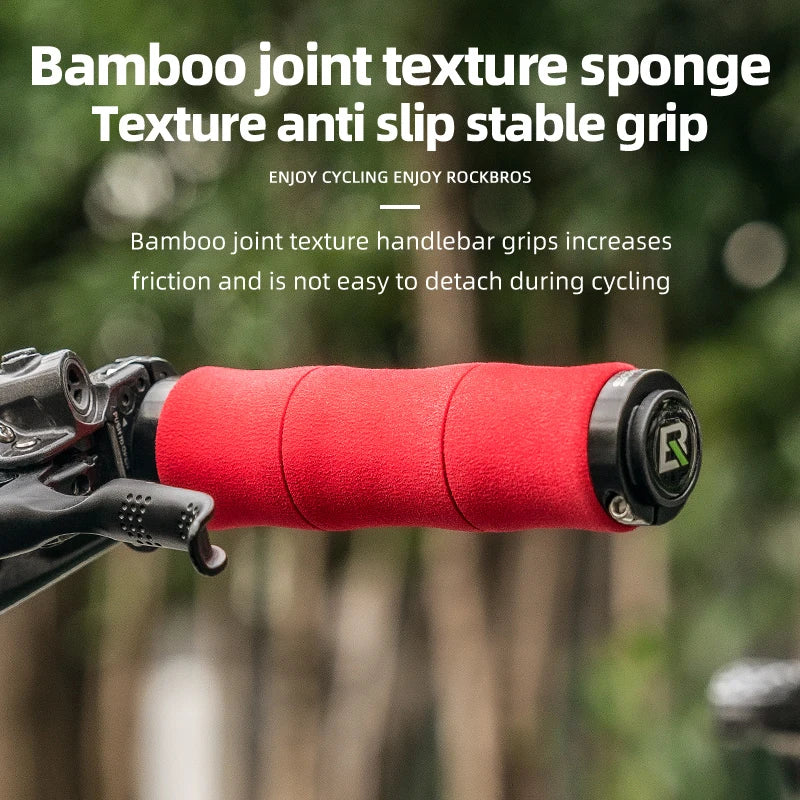 ROCKBROS Shockproof Bamboo Joint Bike Handlebar Grips – Soft EVA Cycling Grips with Dust Plugs