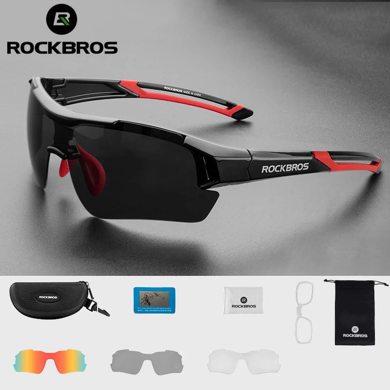 ROCKBROS Polarized Cycling Glasses - 5 Interchangeable Lenses UV400 Sports Sunglasses for MTB