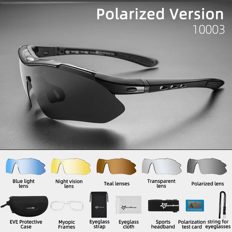 ROCKBROS Polarized Cycling Glasses - 5 Interchangeable Lenses UV400 Sports Sunglasses for MTB