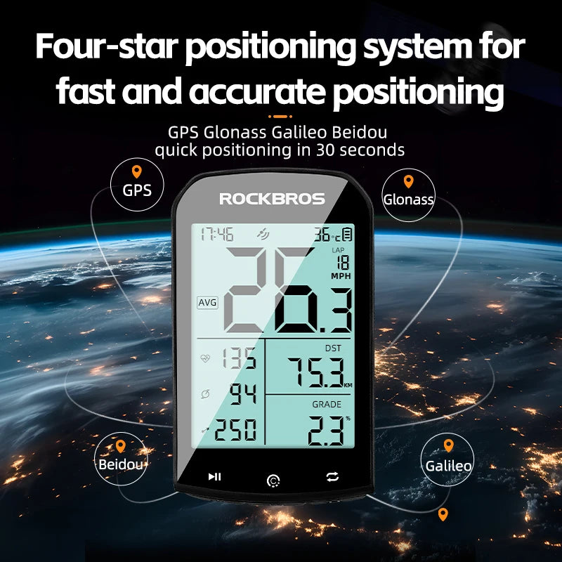 ROCKBROS GPS Cycling Computer – Bluetooth ANT+ Waterproof Bike Speedometer & Stopwatch