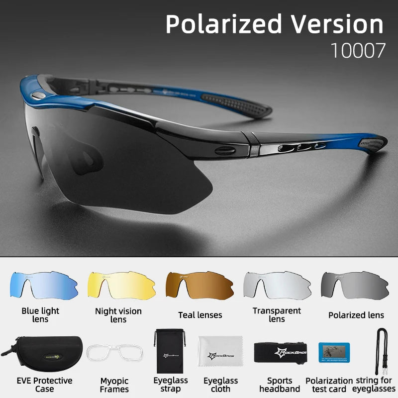 ROCKBROS Polarized Cycling Glasses - 5 Interchangeable Lenses UV400 Sports Sunglasses for MTB