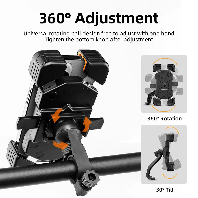 ROCKBROS 360° Adjustable Bike Phone Holder – Shockproof Universal Mobile Stand for 4.5-7.2" Phones