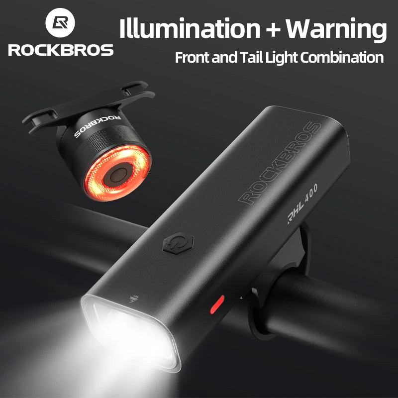 ROCKBROS Waterproof Rechargeable Bike Headlight 200M Range with Tail Light & Type-C Charging