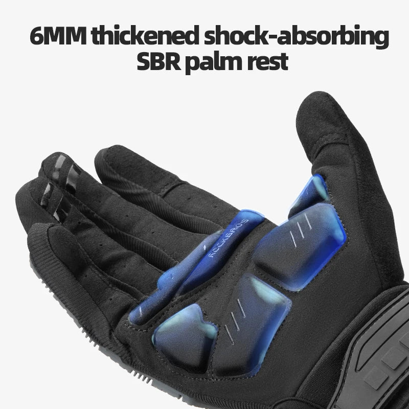 ROCKBROS Shockproof Full-Finger Cycling Gloves with SBR Gel Padding, Touchscreen Winter Sport Gloves