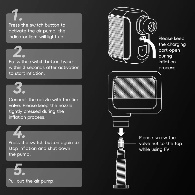 ROCKBROS Portable Electric Air Pump, Rechargeable 100PSI Mini Bicycle Tyre Inflator, 300mAh Battery