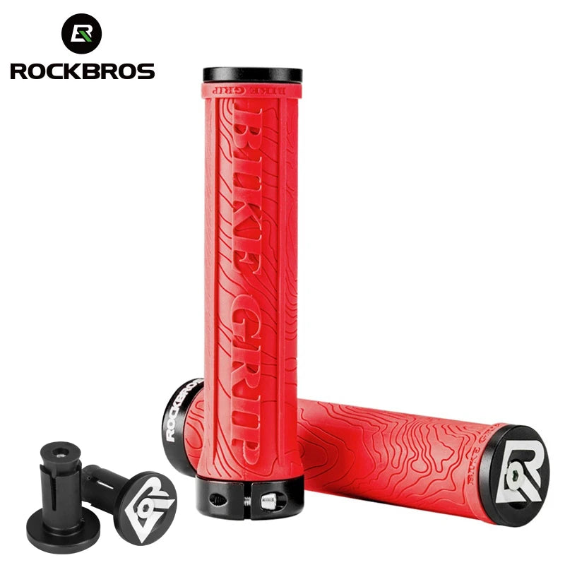 ROCKBROS MTB Bike Grips – Soft 3D Anti-Skid Lock-On Handlebar Grips, TPR Rubber, Aluminum Alloy