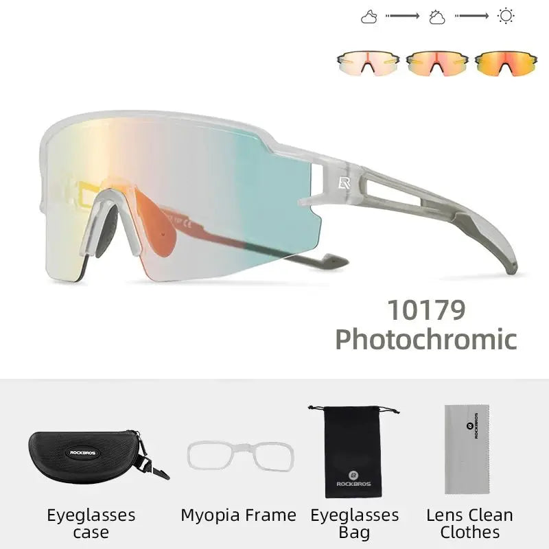 ROCKBROS Photochromic Cycling Glasses - Polarised, Built-in Myopia Frame, Sports Sunglasses, Unisex