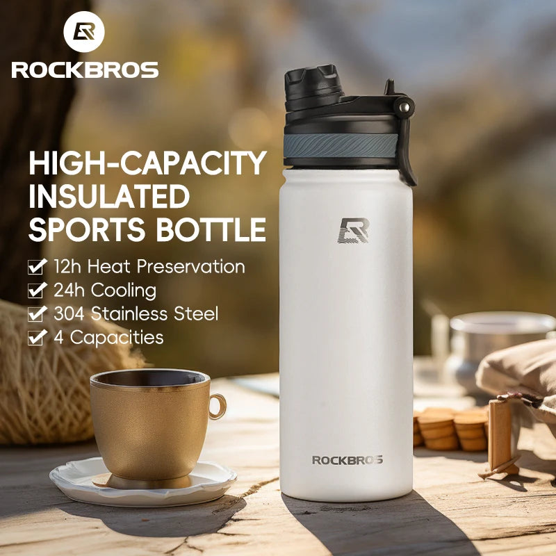 ROCKBROS 1L Thermal Water Bottle – 304 Stainless Steel Insulated Sports Bottle for Hiking & Cycling