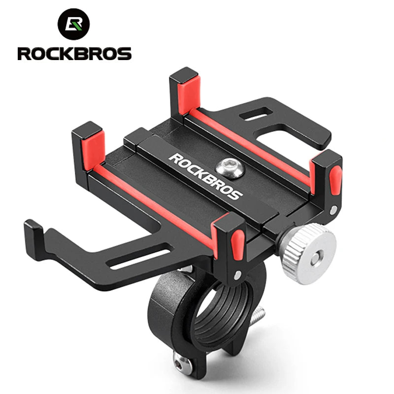 ROCKBROS CNC Aluminum Alloy Bike Phone Holder – 360° Rotating Mechanical Smartphone Mount